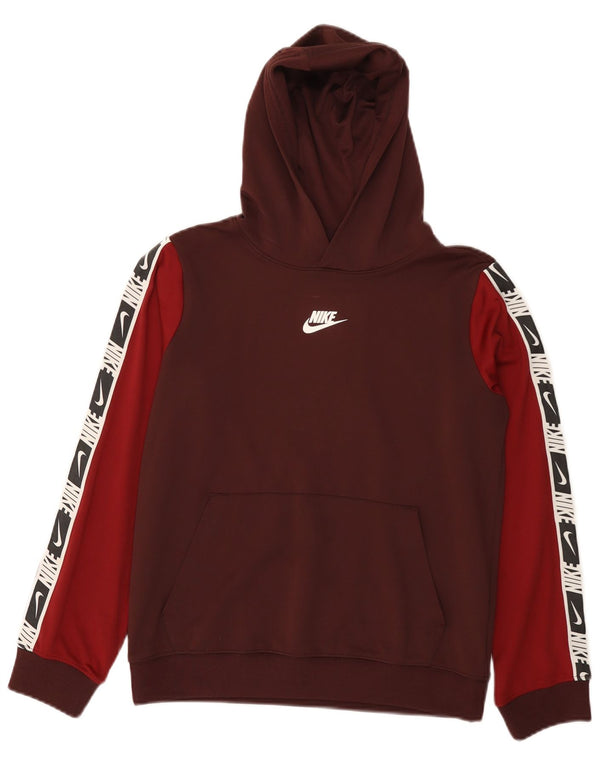 NIKE Boys Graphic Hoodie Jumper 12-13 Years Large Burgundy Colourblock
