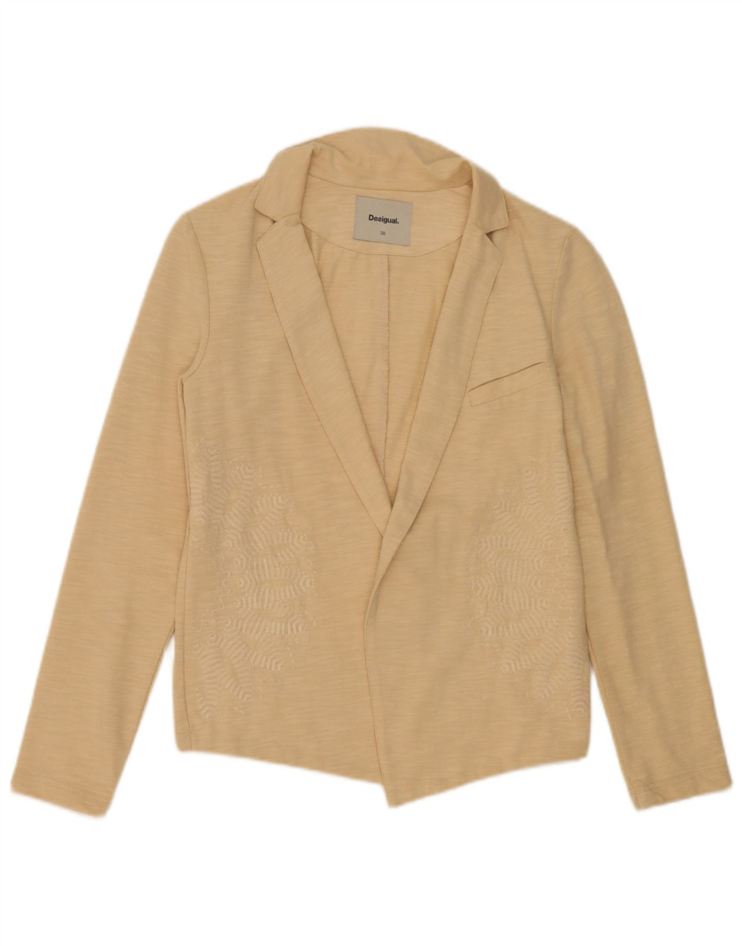 Desigual Womens Open Blazer Jacket EU 38 Medium Beige Flecked Cotton
