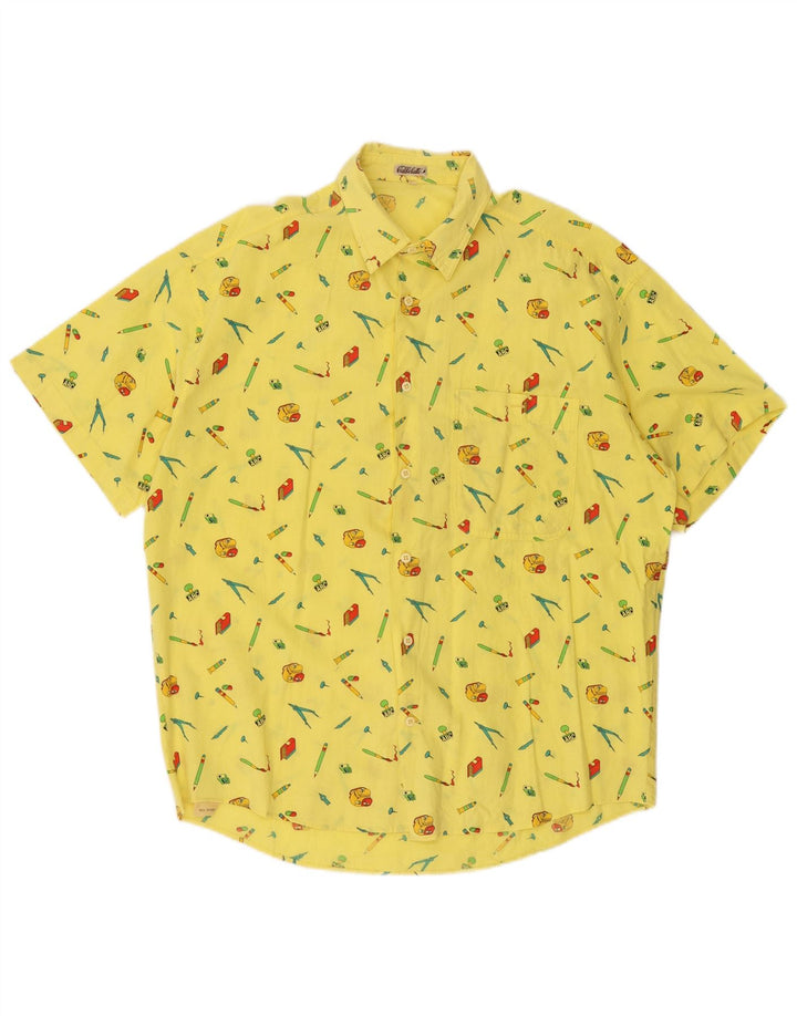 VINTAGE Mens Abstract Pattern Short Sleeve Shirt XL Yellow Cotton