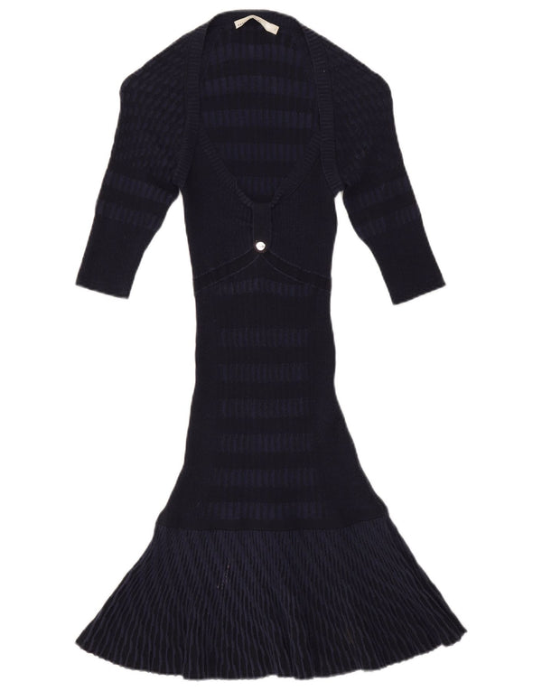 Karen Millen Womens 3/4 Sleeve Mermaid Dress UK 8 Small Navy Blue Striped