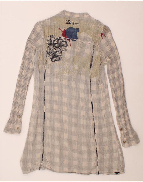 DESIGUAL Womens Pullover Shirt Dress UK 10 Small Grey Floral Cotton