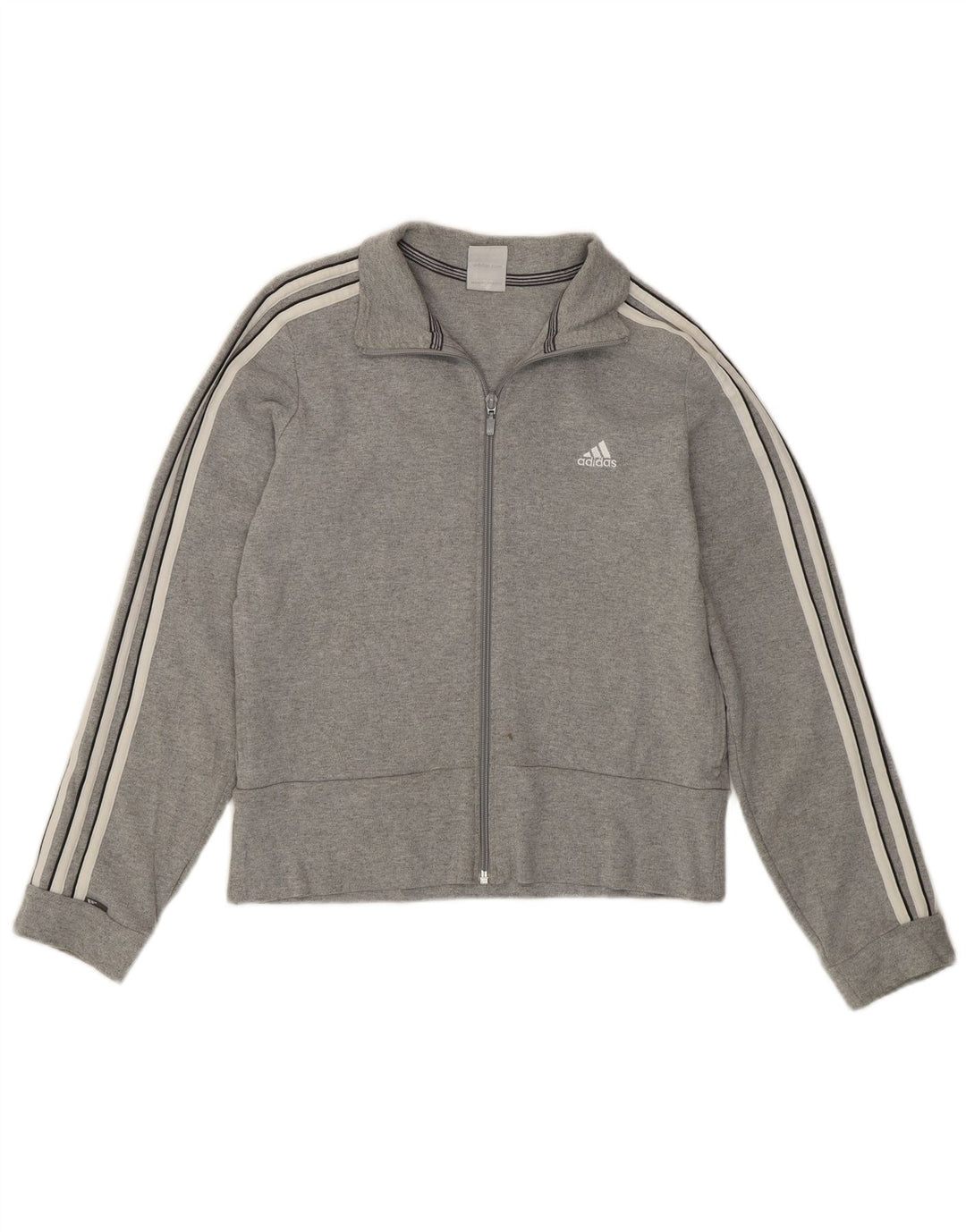 Adidas Womens Crop Tracksuit Top Jacket UK 12 Medium Grey Cotton