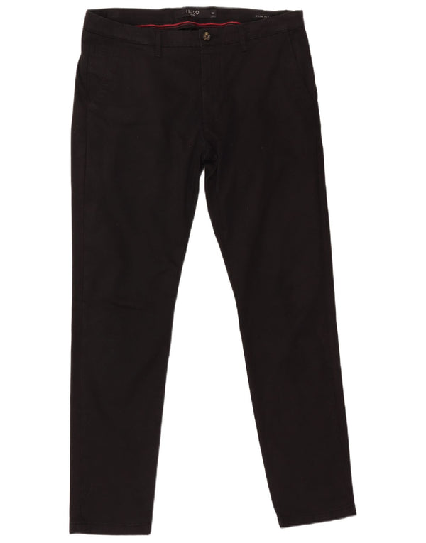 LIU JO Mens Uomo Slim Fit Chino Trousers IT 50 Large W36 L32 Black Cotton