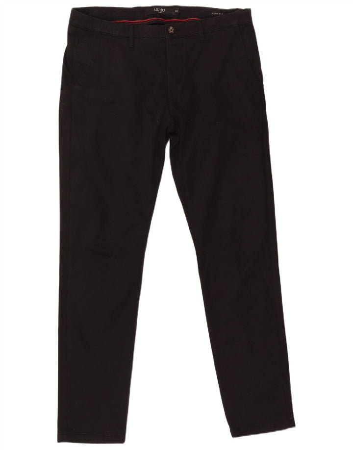 LIU JO Mens Uomo Slim Fit Chino Trousers IT 50 Large W36 L32 Black Cotton