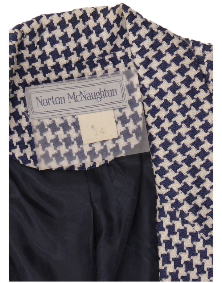 NORTON MCNAUGHTON Womens Crop Blazer Jacket UK 14 Medium Blue Houndstooth