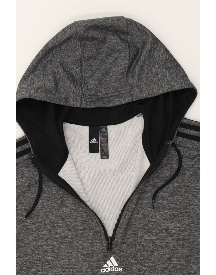ADIDAS Mens Zip Neck Hoodie Jumper Medium Grey Flecked Polyester Vintage Adidas and Second-Hand Adidas from Messina Hembry 