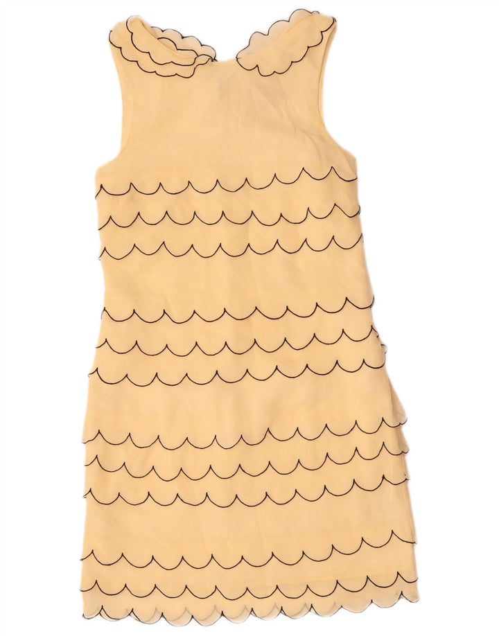 VINTAGE Womens Sleeveless Sheath Dress UK 6 XS Beige Striped Silk