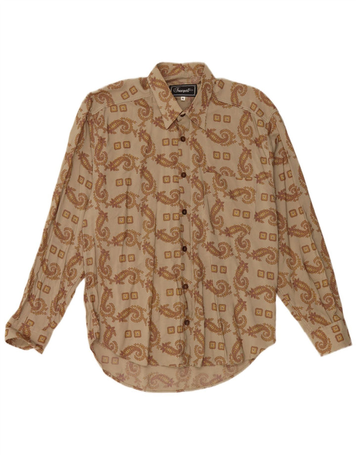 Vintage Mens Shirt Medium Khaki Paisley
