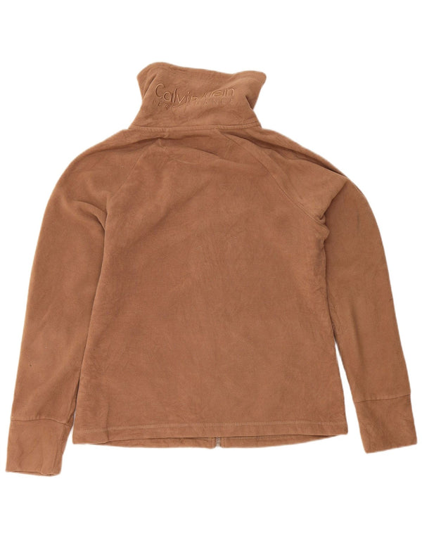 Calvin Klein Womens Graphic Fleece Jacket UK 14 Medium Brown Polyester