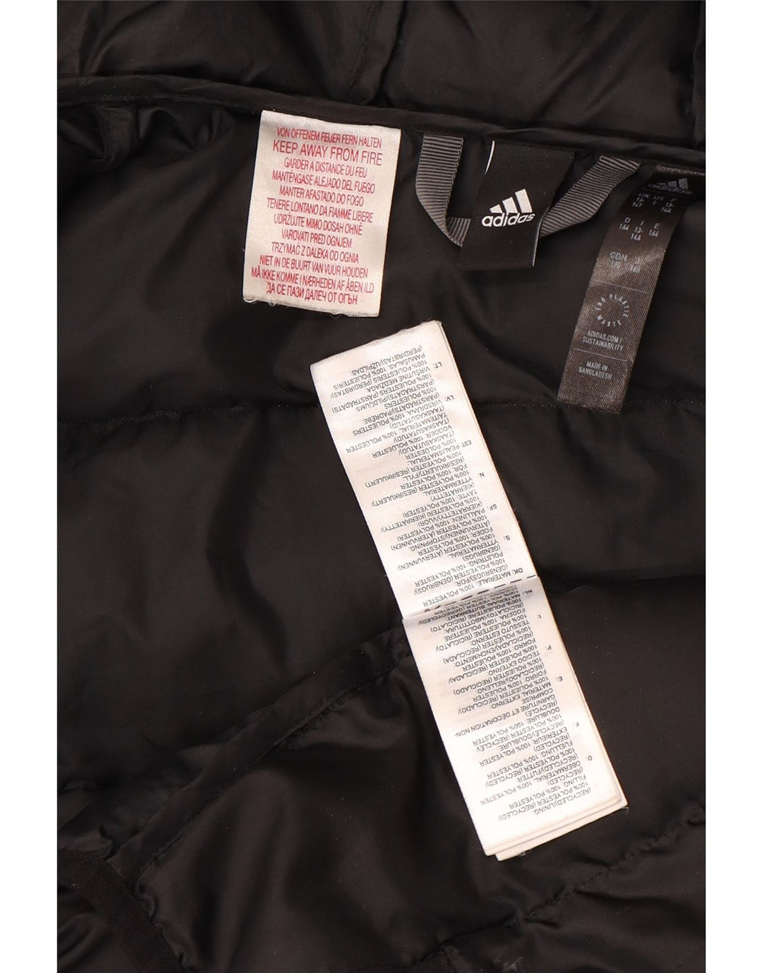 Adidas Boys Hooded Padded Jacket 13-14 Years Black Colourblock Polyester