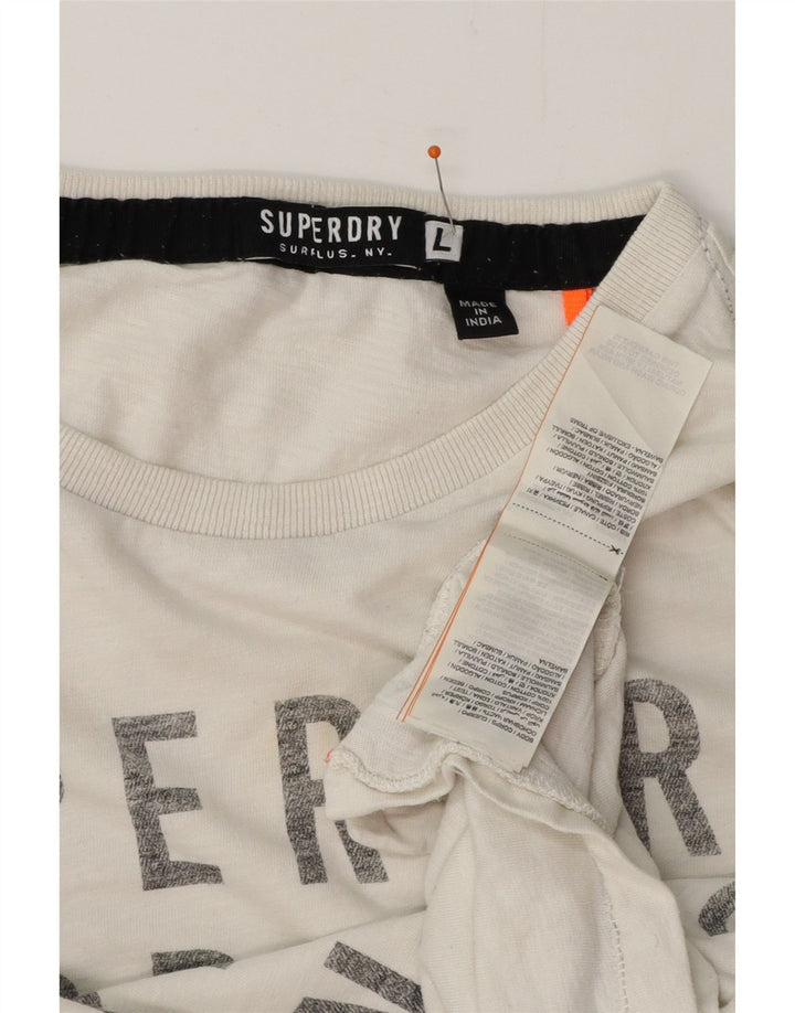 SUPERDRY Mens Graphic Top Long Sleeve Large White Cotton