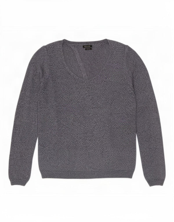 Massimo Dutti Womens Boat Neck Jumper Sweater UK 16 Large Navy Blue Flecked