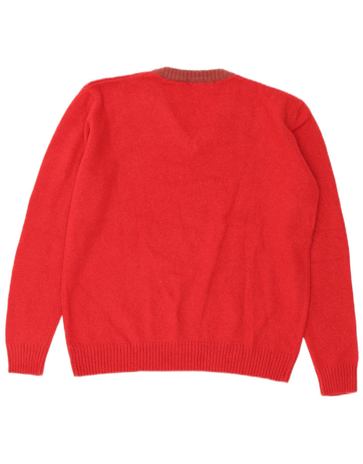 CARRERA Womens V-Neck Jumper Sweater UK 14 Medium Red Wool