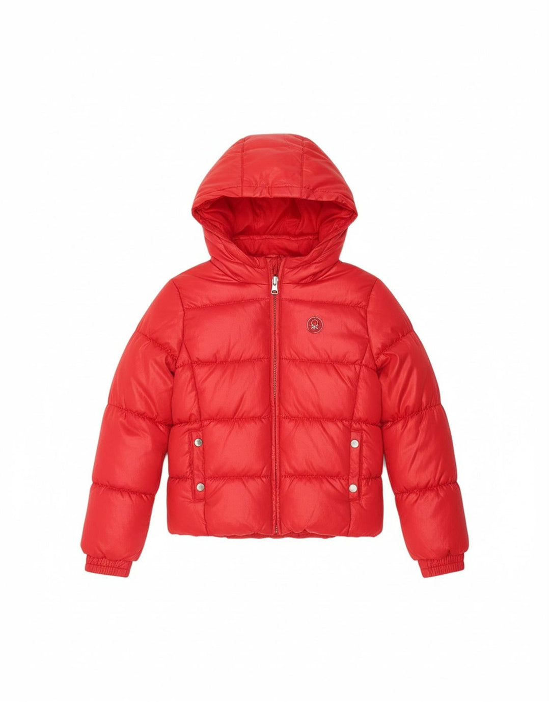 BENETTON Girls Hooded Padded Jacket 7-8 Years Medium Red Polyester Winter