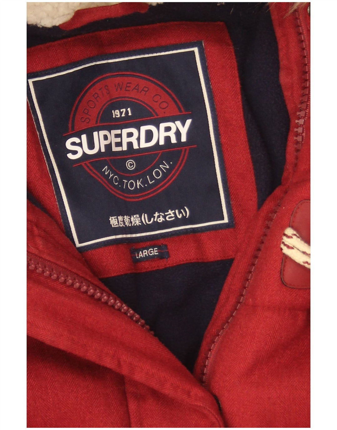 Superdry Womens Hooded Padded Coat UK 16 Large Red Polyester