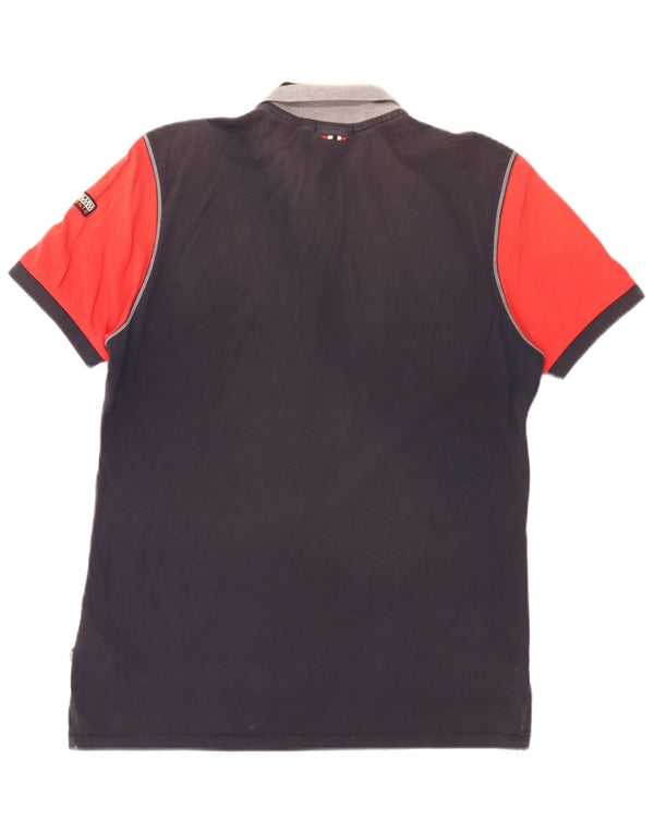 Napapijri Mens Geographic Graphic Polo Shirt Small Grey Colourblock Cotton