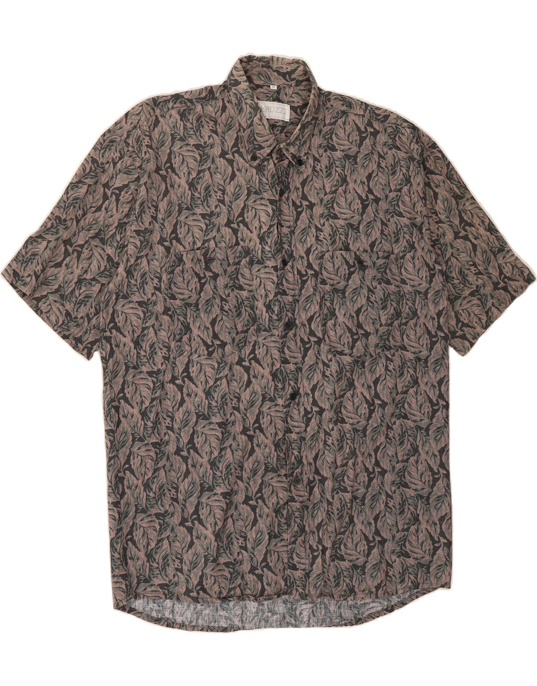 PERUZZI Mens Short Sleeve Shirt Medium Grey Floral Cotton Vintage Peruzzi and Second-Hand Peruzzi from Messina Hembry 