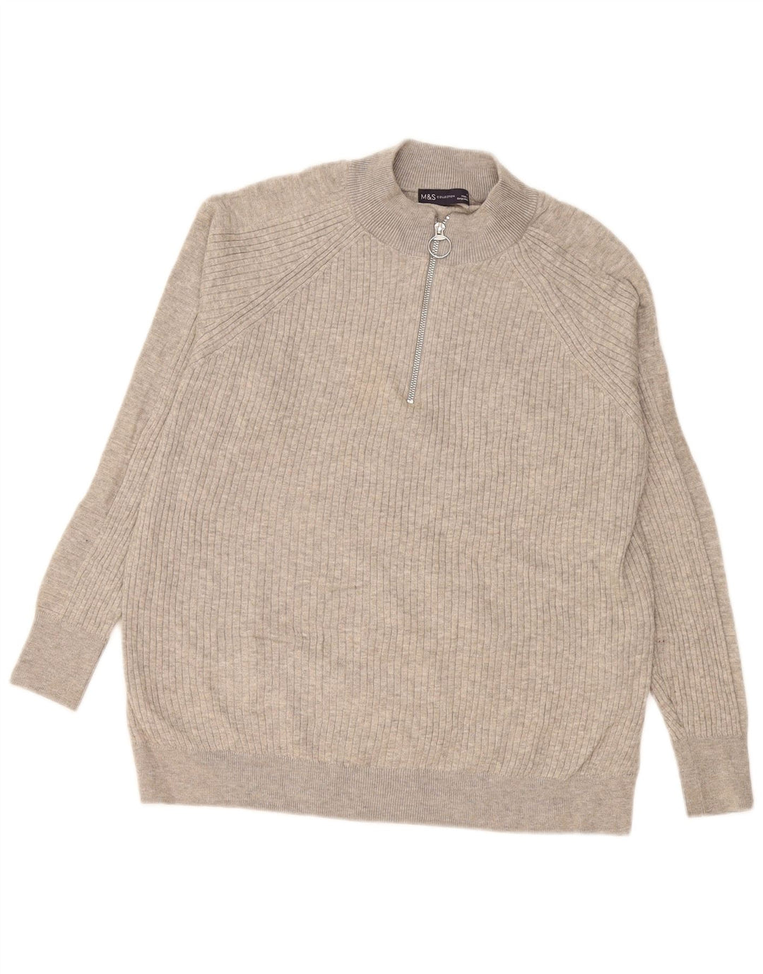 Marks & Spencer Mens Zip Neck Jumper Sweater Medium Grey Viscose