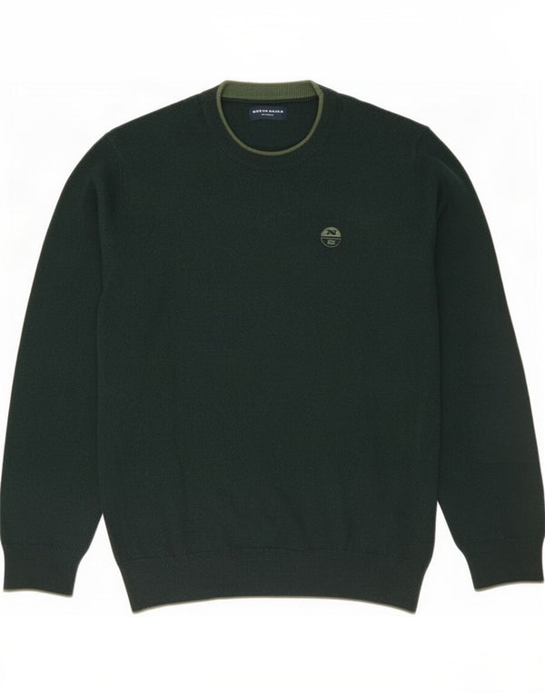 North Sails Mens Loose Fit Crew Neck Jumper Sweater Medium Green Polyamide