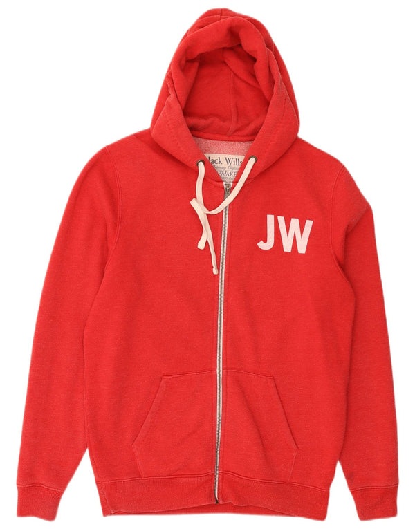 Jack Wills Mens Graphic Zip Hoodie Sweater Small Red Cotton