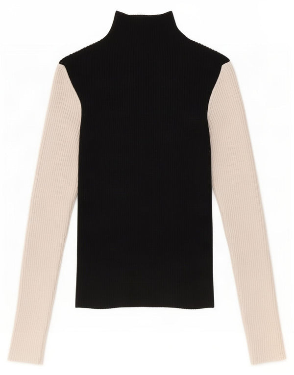 Zara Womens Crop Blouse Top UK 8 Small Black Colourblock Viscose