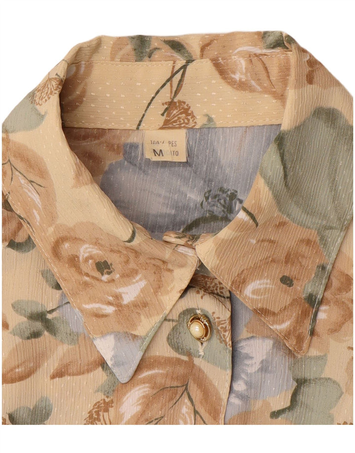 VINTAGE Womens Shirt Blouse UK 14 Medium Brown Floral Polyester