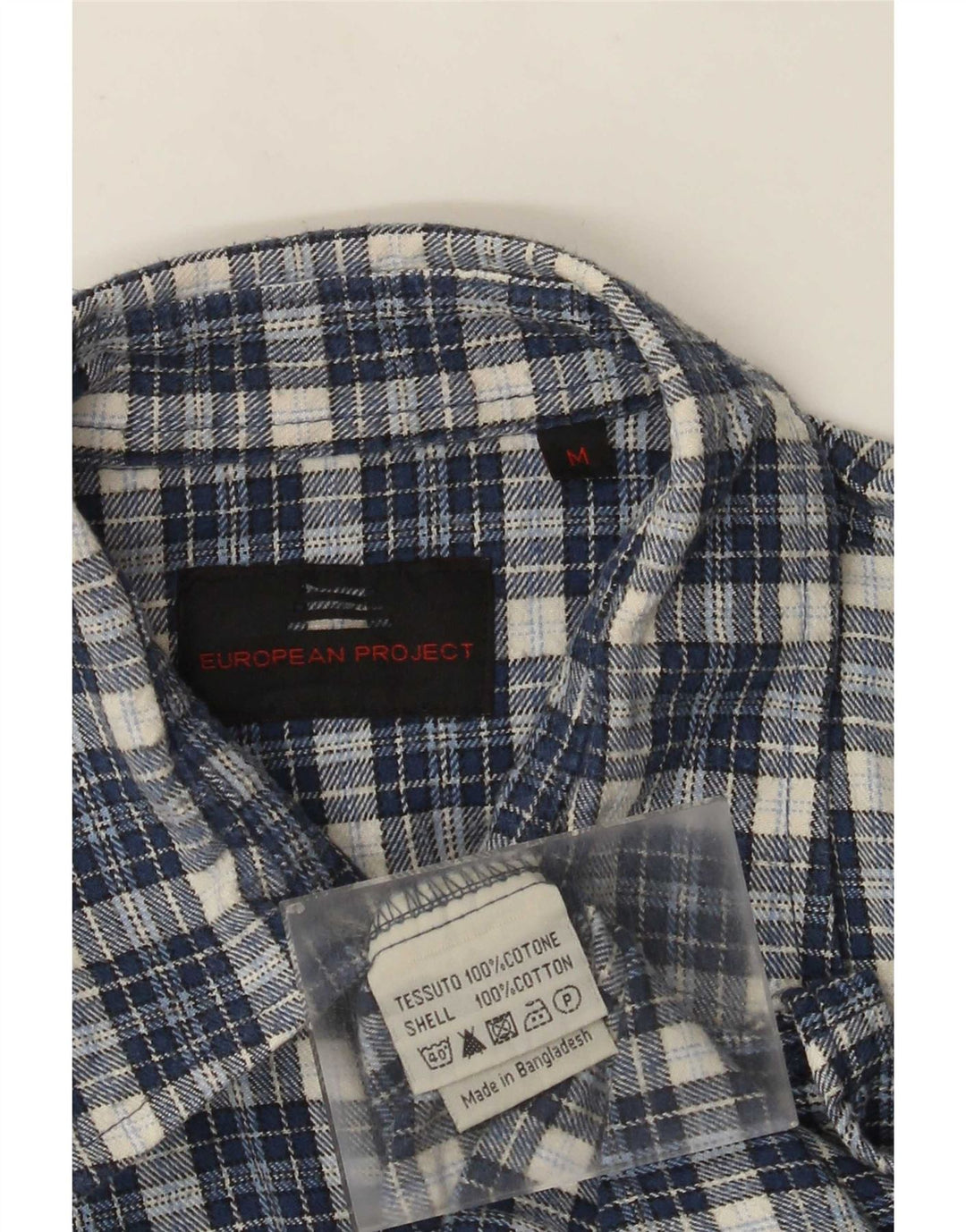 European Project Mens Overshirt Flannel Shirt Medium Blue Check Cotton