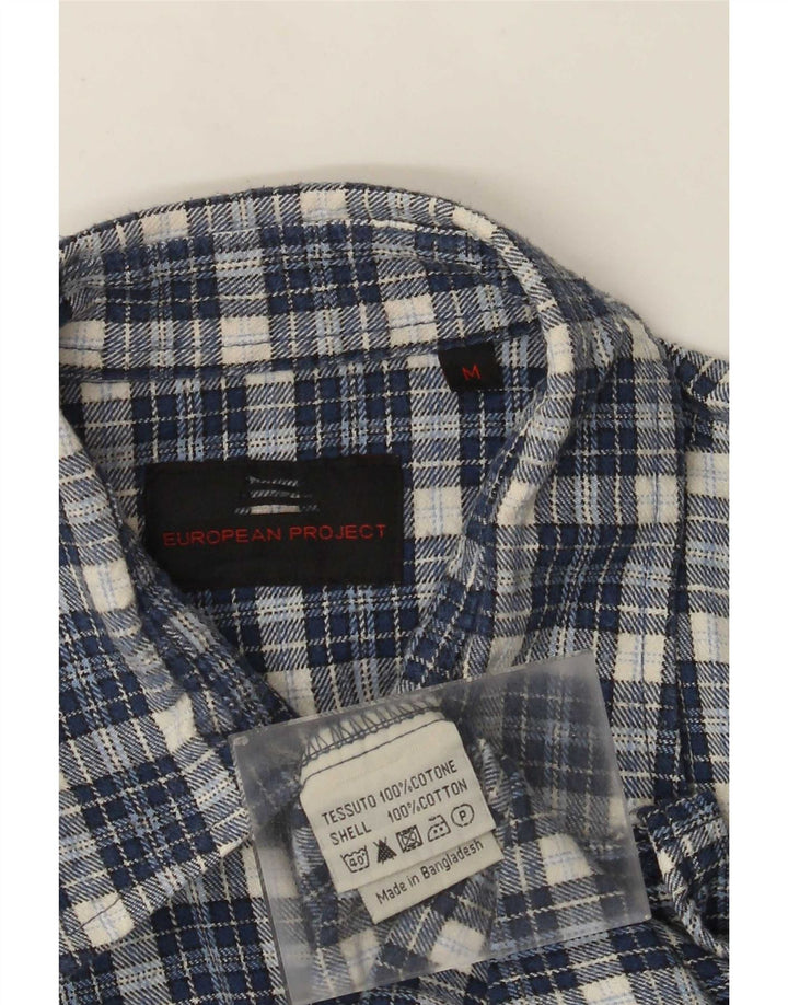 European Project Mens Overshirt Flannel Shirt Medium Blue Check Cotton