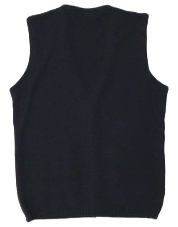 Bernardini Mens Sleeveless Cardigan Sweater Small Navy Blue Geometric Wool