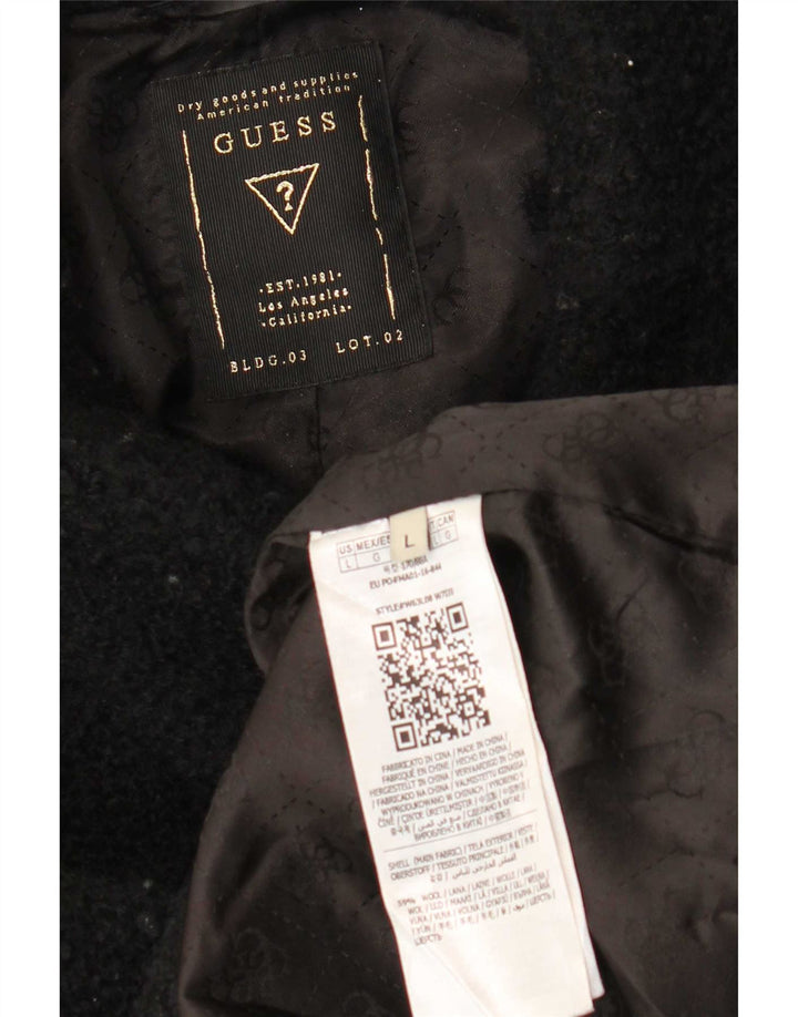 Guess Womens Overcoat UK 14 Large Black Wool