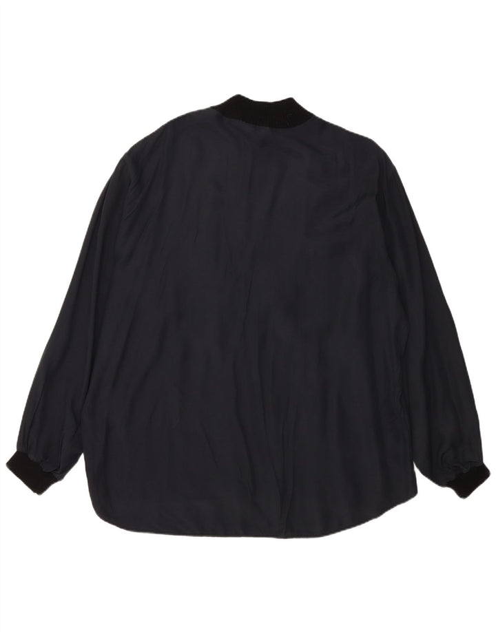 VINTAGE Womens Oversized Long Sleeve Blouse Top UK 14 Medium Black Viscose