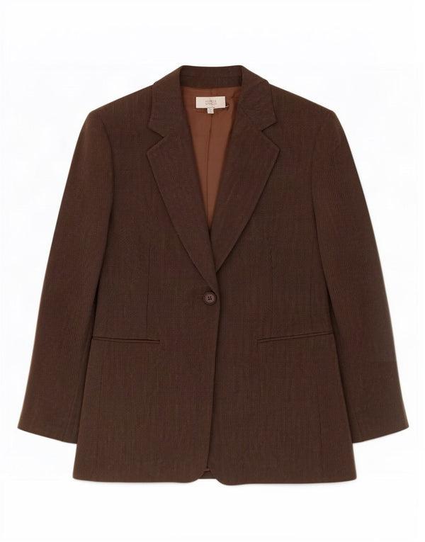 Marks & Spencer Womens 1 Button Blazer Jacket UK 14 Large Brown Viscose