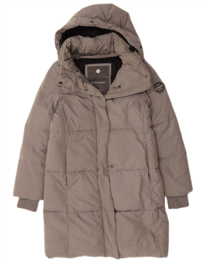 Superdry Womens Oversized Graphic Hooded Padded Coat UK 10 Small Grey