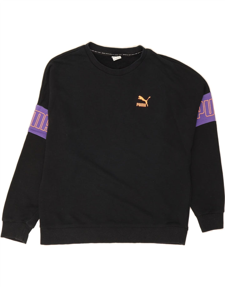 PUMA Womens Oversized Sweatshirt Jumper UK 10 Small Black Colourblock Vintage Puma and Second-Hand Puma from Messina Hembry 