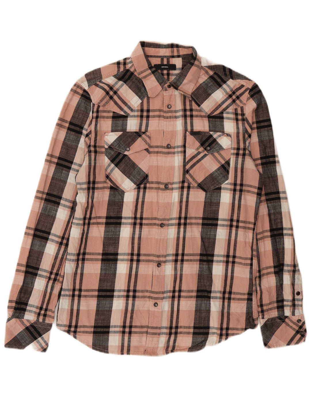 Diesel Mens Flannel Shirt Large Pink Check Cotton