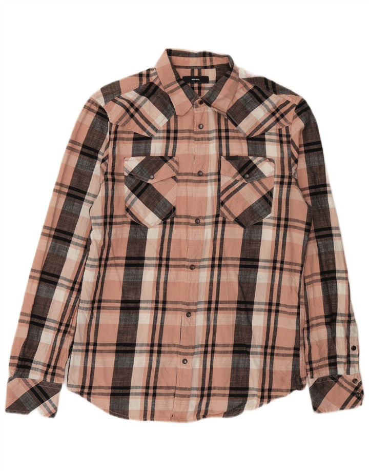 Diesel Mens Flannel Shirt Large Pink Check Cotton