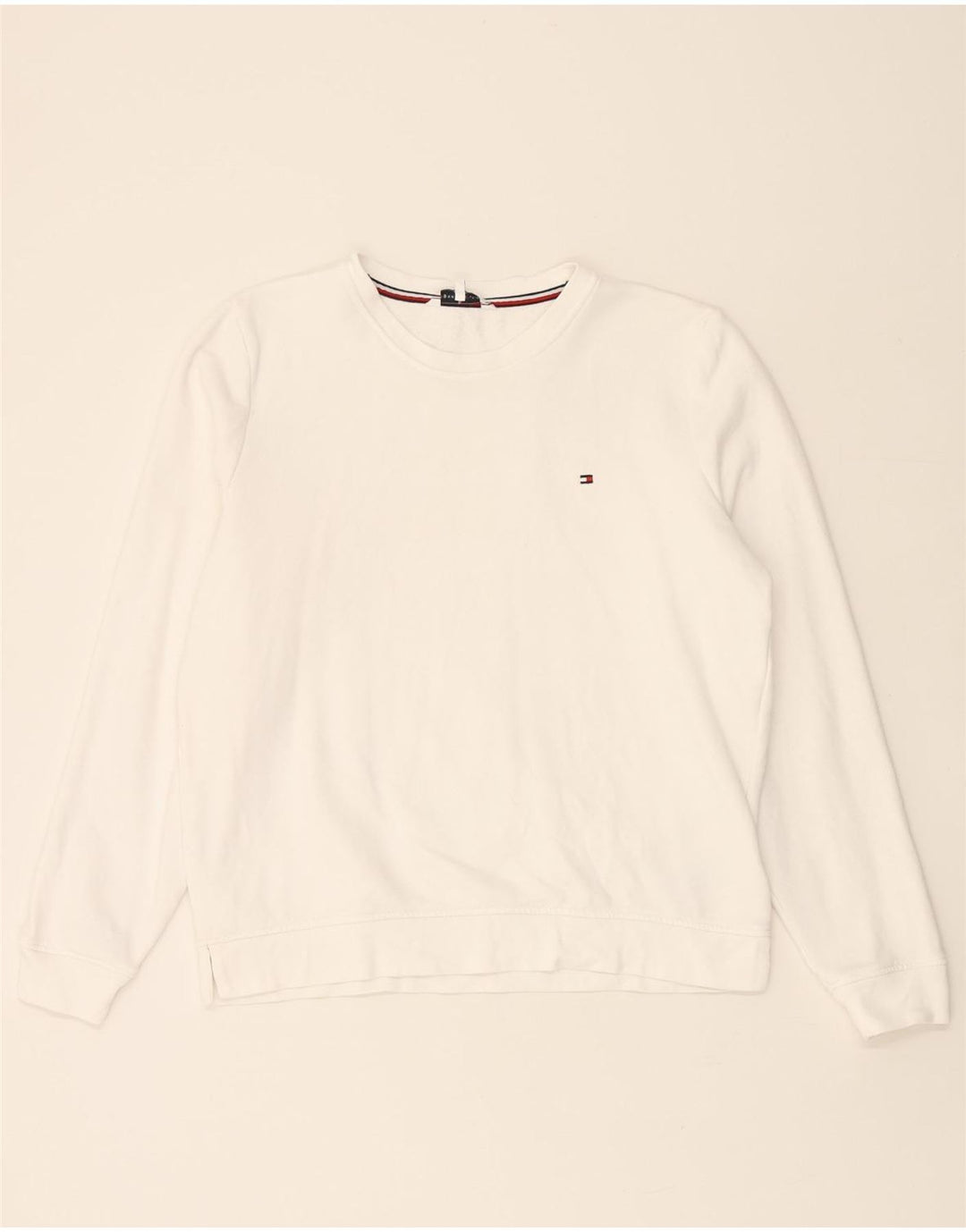 TOMMY HILFIGER Womens Sweatshirt Jumper UK 14 Medium White Cotton Vintage Tommy Hilfiger and Second-Hand Tommy Hilfiger from Messina Hembry 