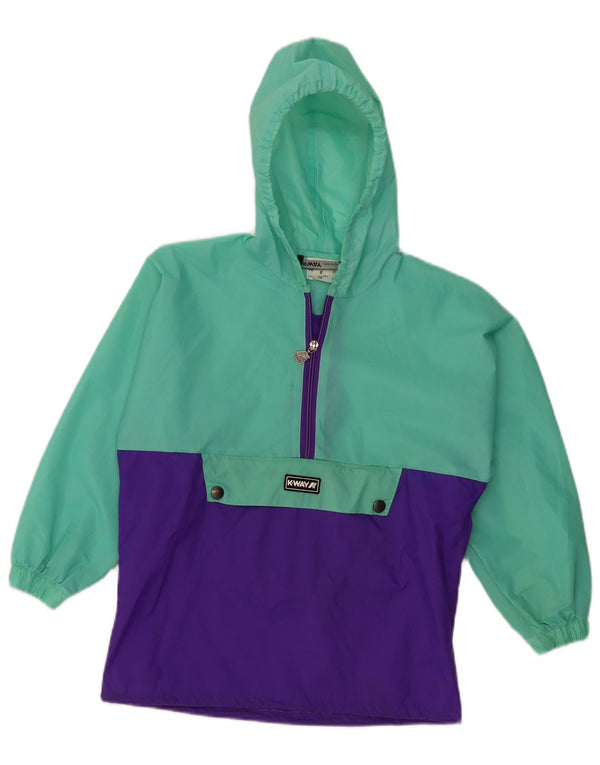 K-WAY Girls Pullover Hooded Rain Jacket 8-9 Years Green Colourblock