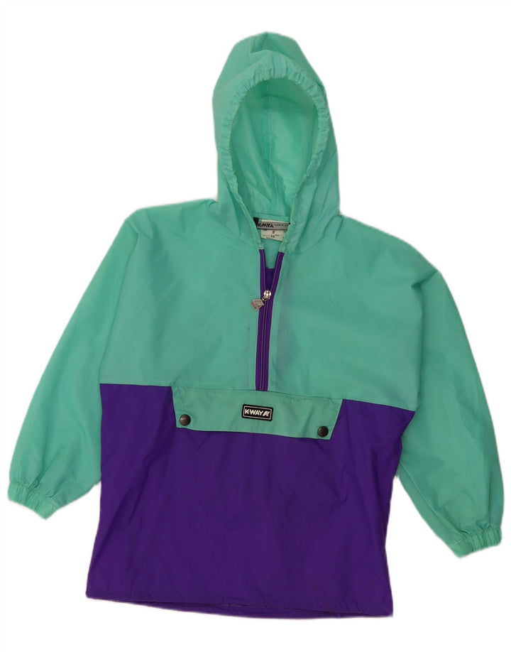 K-WAY Girls Pullover Hooded Rain Jacket 8-9 Years Green Colourblock