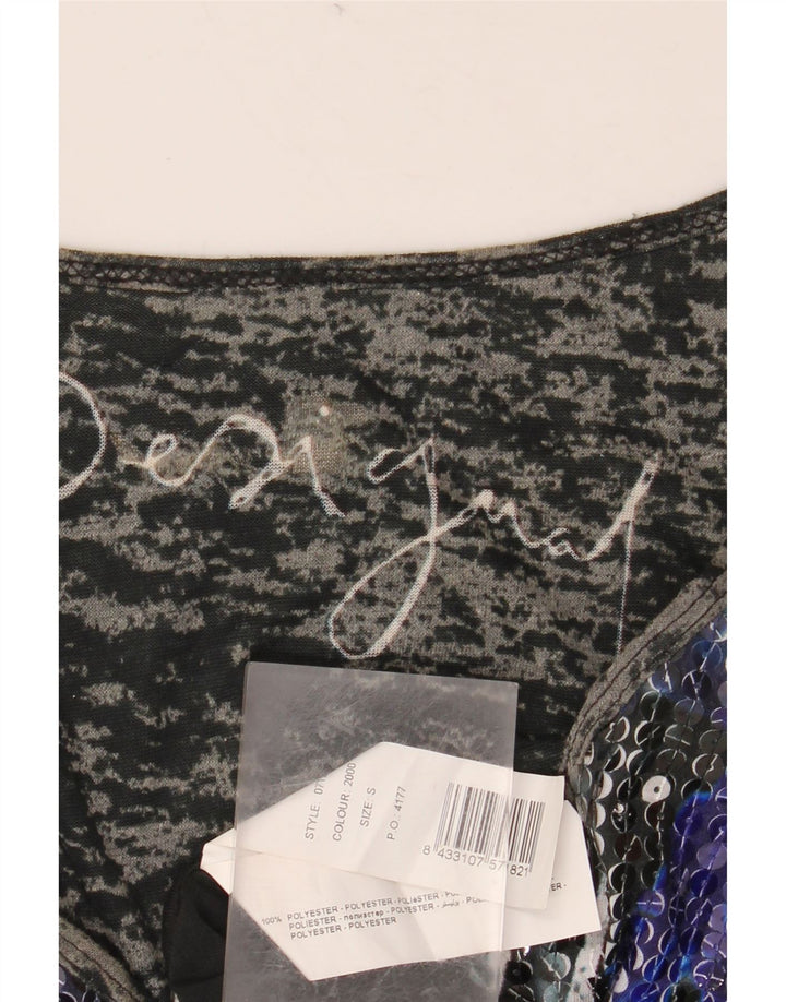 DESIGUAL Womens Graphic Top Long Sleeve UK 10 Small Black Polyester
