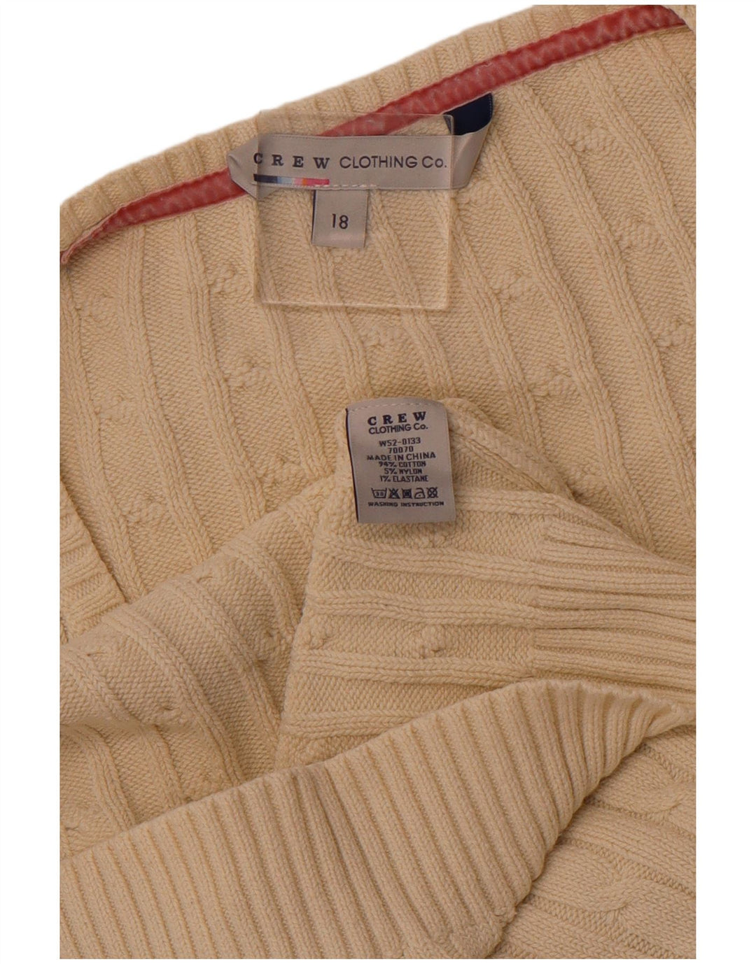 CREW CLOTHING Womens V-Neck Jumper Sweater UK 18 XL Off White Cotton