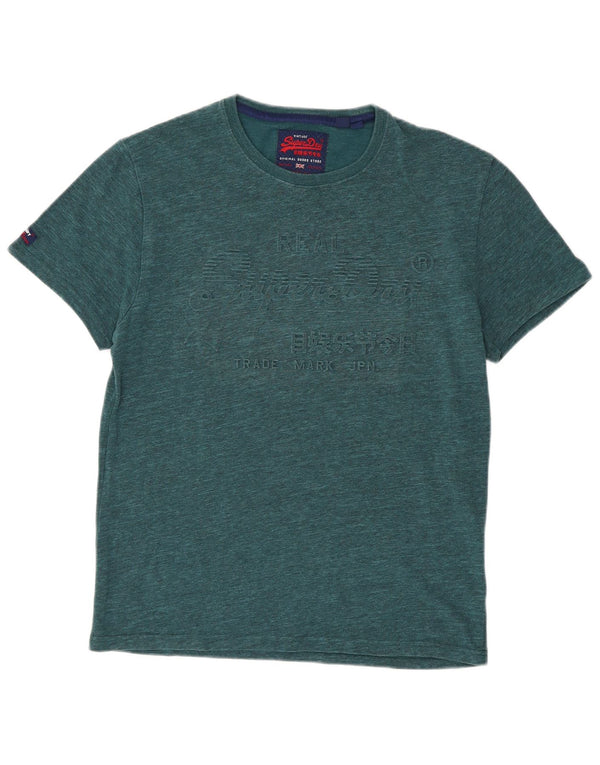Superdry Mens Graphic T-Shirt Top XL Green Flecked Cotton