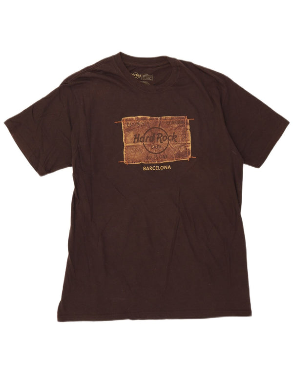 Hard Rock Cafe Mens Barcelona Graphic T-Shirt Top Large Brown Cotton