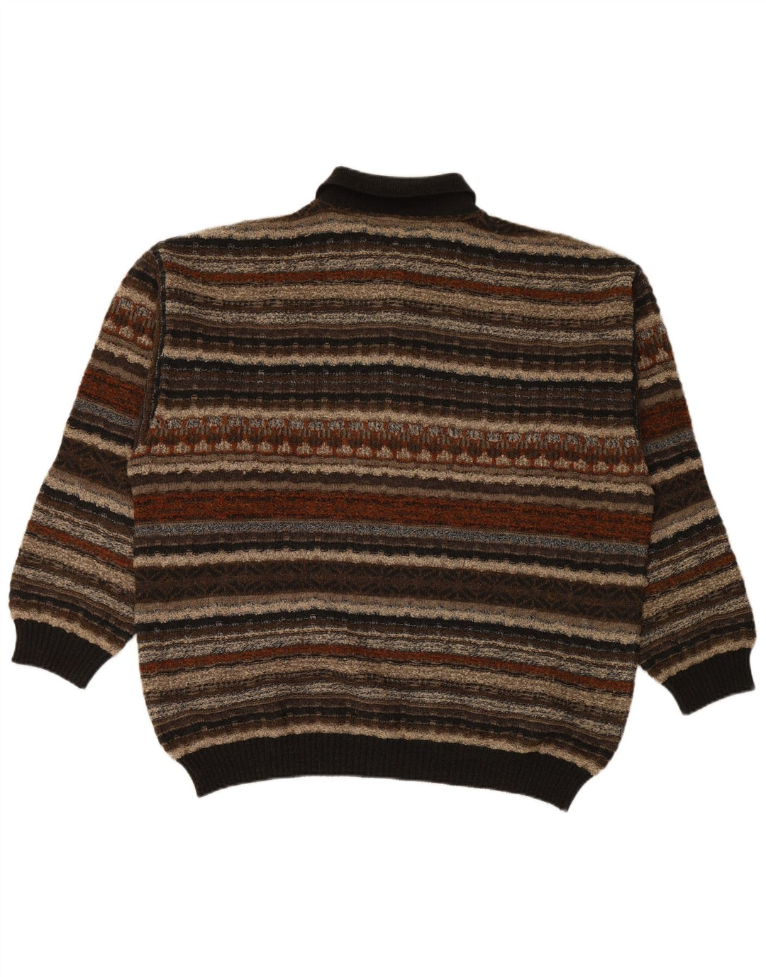 LOUIS ESTERE Mens Polo Neck Jumper Sweater IT 54 XL Brown Striped Wool