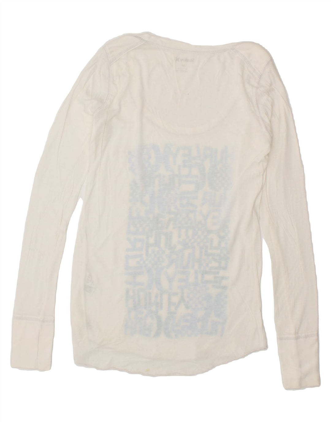HURLEY Womens Graphic Top Long Sleeve UK 12 Medium White Cotton Vintage Hurley and Second-Hand Hurley from Messina Hembry 
