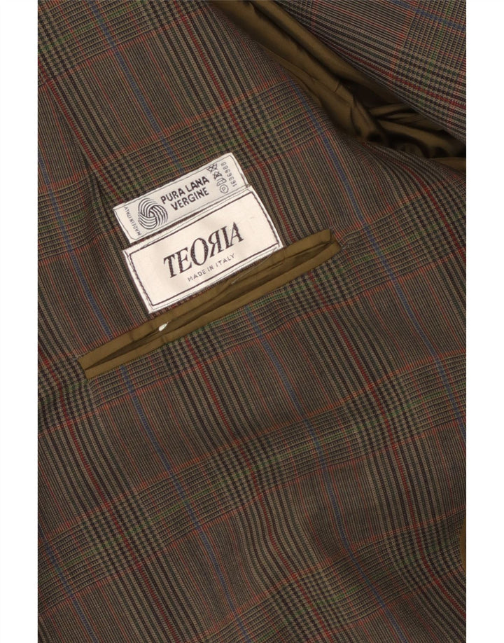 Vintage Mens 2 Button Blazer Jacket UK 40 Large Brown Plaid Virgin Wool