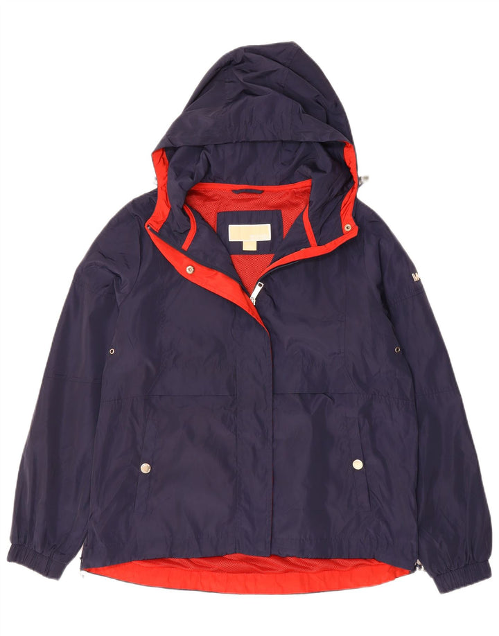 MICHAEL KORS Womens Hooded Rain Jacket UK 14 Medium Navy Blue Polyester