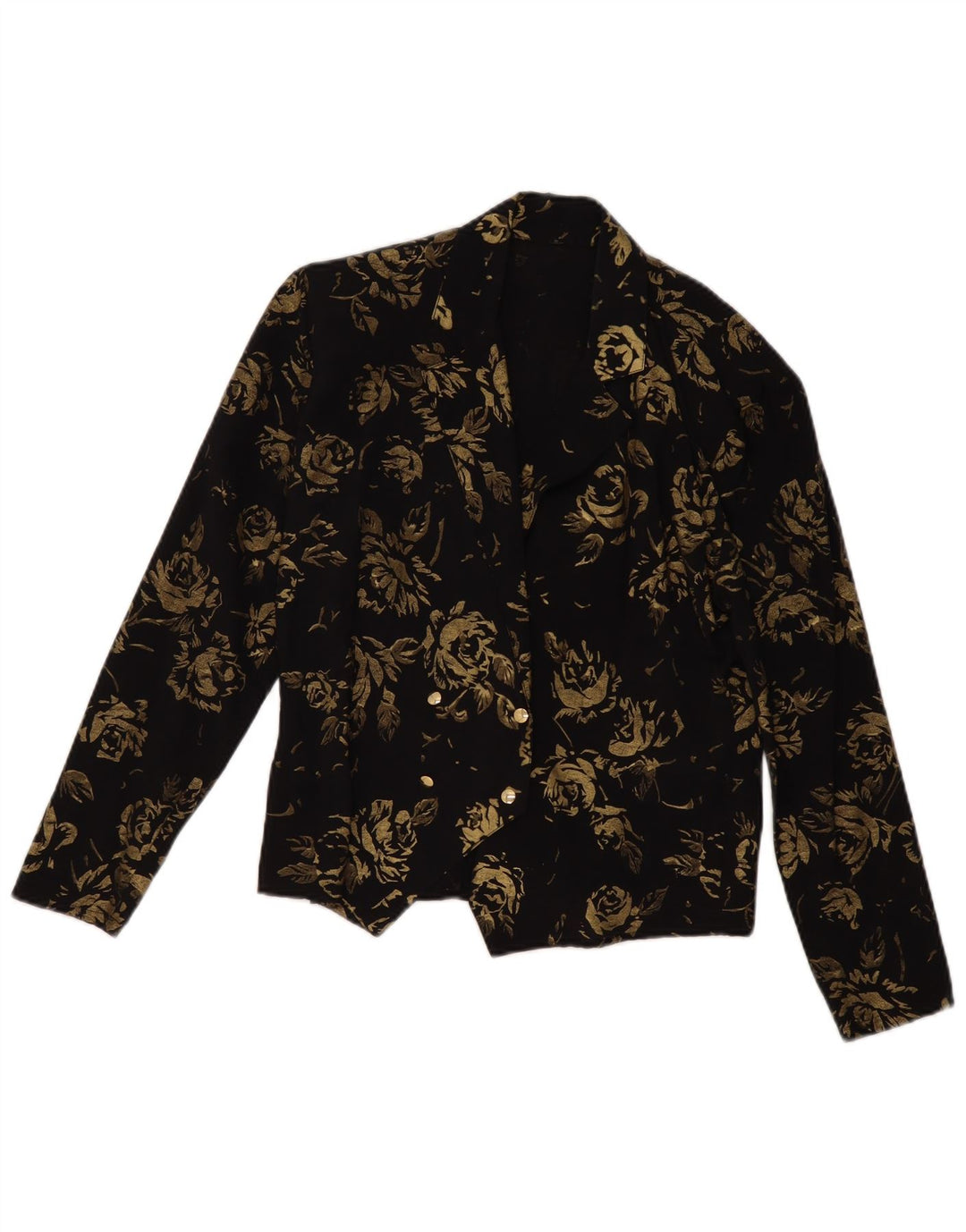 VINTAGE Womens Double Breasted Blazer Jacket EU 36 Small Black Floral