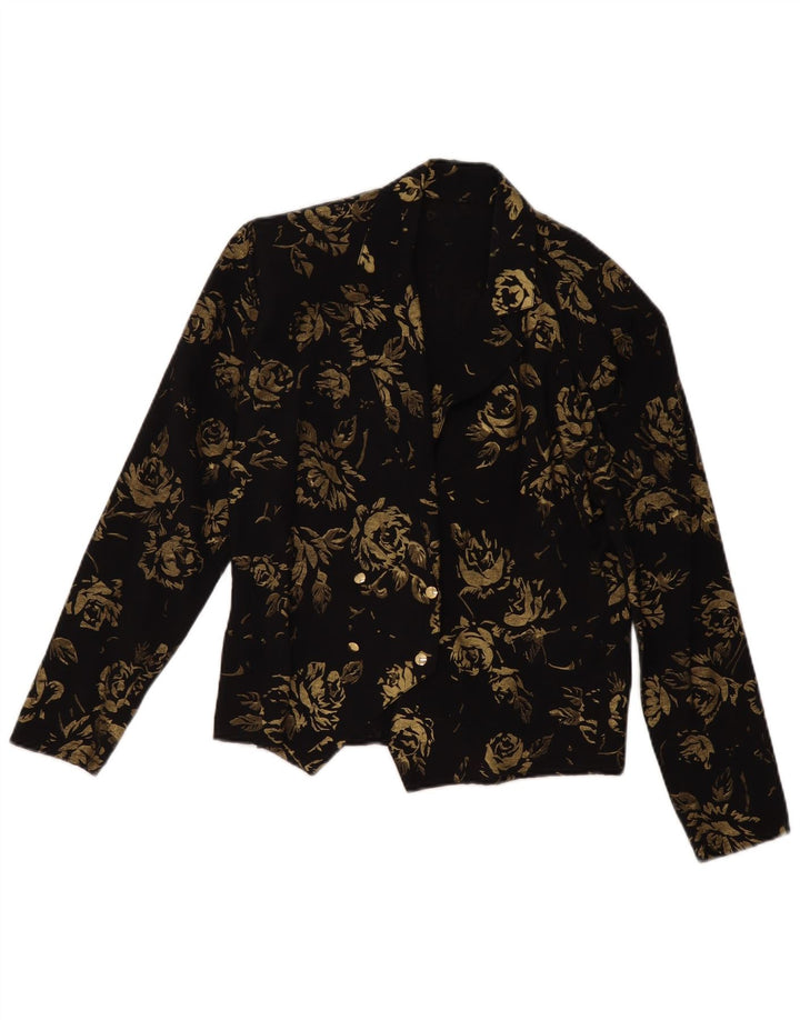 VINTAGE Womens Double Breasted Blazer Jacket EU 36 Small Black Floral