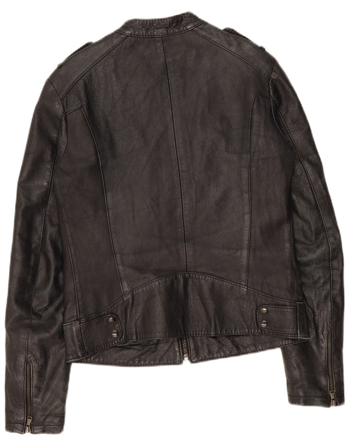 Vintage Womens Leather Biker Jacket UK 12 Medium Black Leather